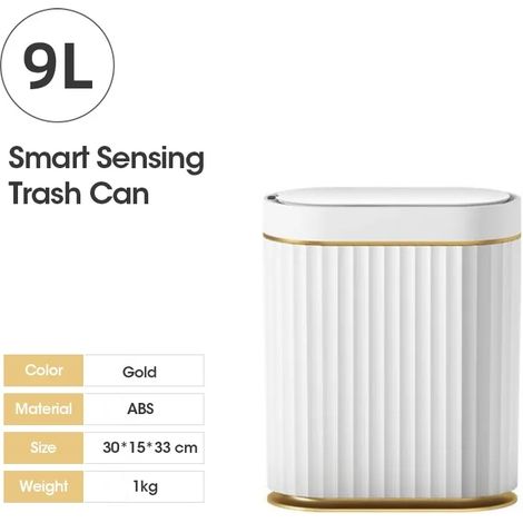Poubelle intelligente (9 L, dorée, à piles), capteur électronique automatique, idéale pour la maison, la cuisine et la salle de bain.