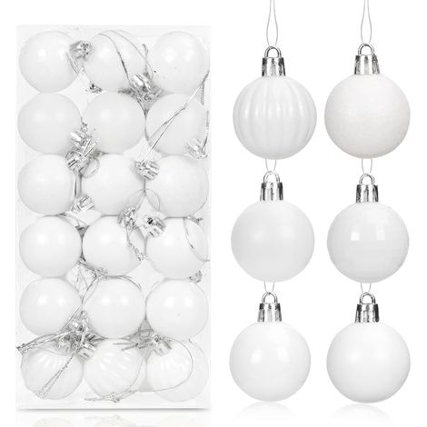 48 adornos colgantes de plástico blanco de 4 cm para Navidad, bodas y decoración del hogar. (1/4)