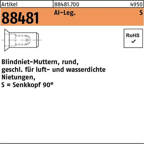 Ecrou à sertir en aveugle R 88481 SEKO M5 /1,5 -4,0 aluminium 500 pièces