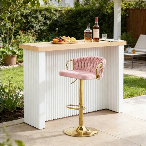 MEUBLIV Tabouret de bar 50,5 x 49,5 x 98 cm rose – réglable et pivotant (1/5)