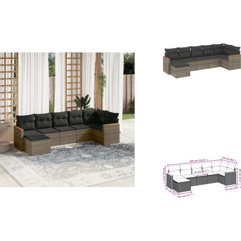 7-tlg. Garten-Sofagarnitur mit Kissen Grau Poly Rattan - Gartenmöbel - Rattan Möbel - Outdoor Sofa - Lounge Set - Gartenlounge (1/3)