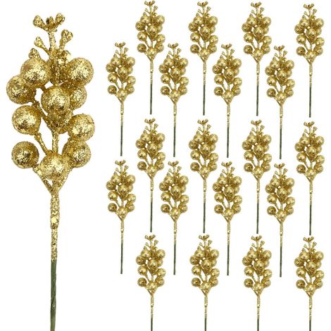Rameaux De Baies Artificielles - 20 Pièces - 20 cm - Pour Décoration De Sapin De Noël Et Couronnes - Finition Pailletée (1/5)