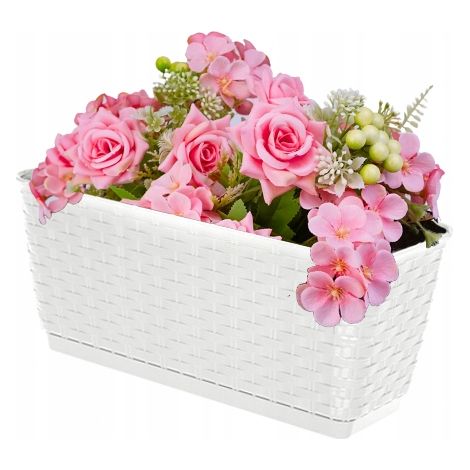 Blumenkasten 49cm Rattanoptik Untersetzer Balkonkasten Pflanzkasten Blumentopf (1/4)