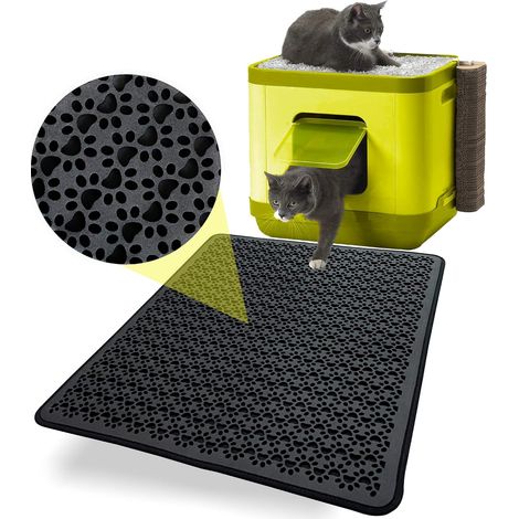 4060 cm,Tapis Litière Chat pour Bac à Litière Chat et Maison de Toilette Chat , Double Couche EVA en Patte du Chat (Noir) (1/5)