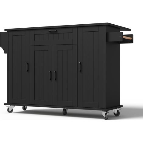 Isla de cocina plegable con ruedas MDF negro 120 x 45(70) x 95 cm MODENUIT (1/5)