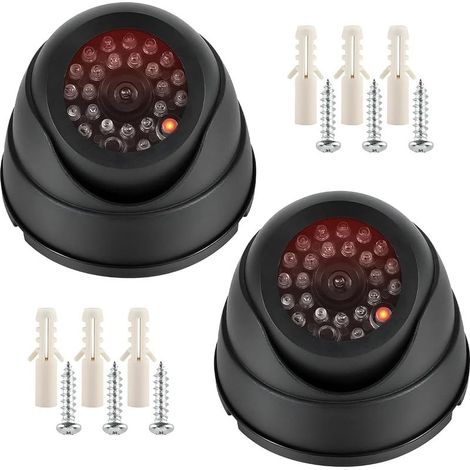 2Pcs Camera Factice, Caméra de Surveillance Factice avec LED Infrarouge Clignotante Rouge Fausse Caméra pour Extérieur Intérieur pour Les Entreprises Magasins Accueil (Noir) (1/5)