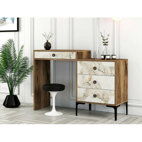 Dmora - Consola Lyra, Mesa multiusos, Gabinete de soporte, Escritorio de pasillo, 124x40h85 cm, Nogal y Blanco, con embalaje reforzado (1/5)