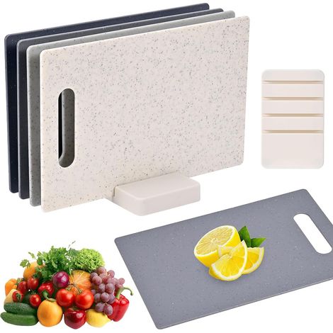 4 Planches à découper en plastique double face avec support – 28 x 18 cm – Pour cuisine, petit-déjeuner et préparation des aliments (1/5)