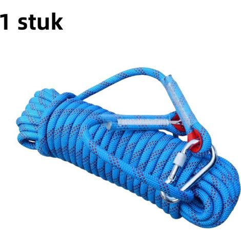 Corde d'escalade tressée 10 mm × 5 m – Corde de sécurité résistante à l'usure avec deux mousquetons – Pour escalade, secours et travaux extérieurs – Bleu (1/5)
