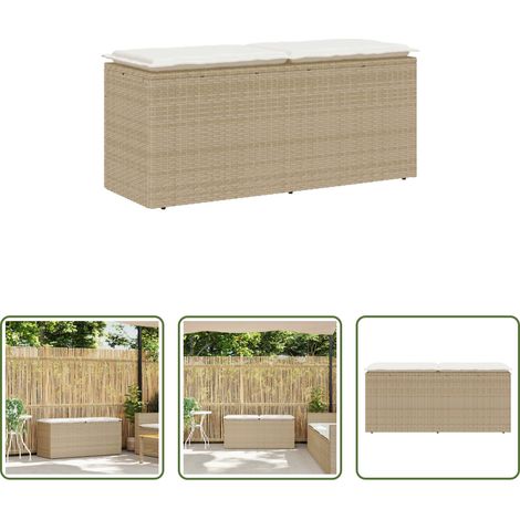 Rattan - Gartenbank mit Kissen Beige 110x40x44 cm Poly Rattan (1/5)