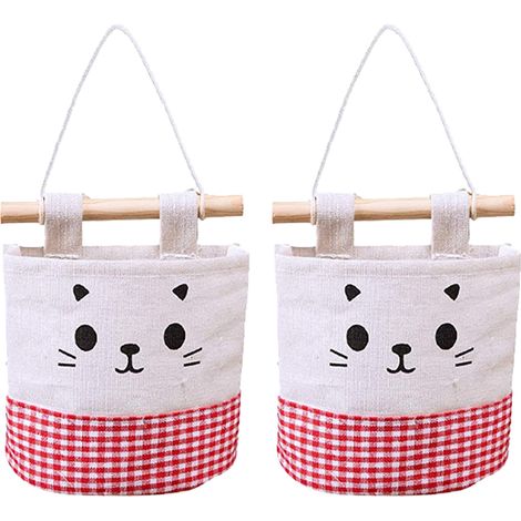 1 Bolsa de almacenamiento de pared de algodón y lino, con estampado de gato, impermeable, para salón, dormitorio, cocina, baño. (1/5)