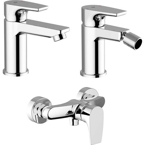 Set miscelatore lavabo bidet e doccia esterno cromo lucido con piletta - Zyra (1/5)