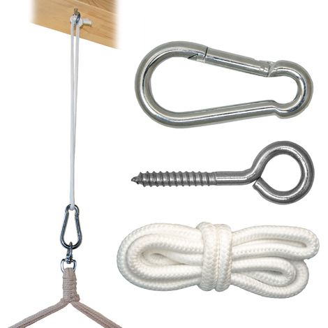 Kit per appendere sedie sospese poltrona sospesa amaca a sospensione dondolo appeso  In robusto metallo  Incl. Moschettone Golfare Corda  Peso max supportato ca 160 kg (1/5)