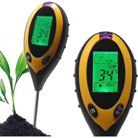 YELLOW- -Thermomètre numérique 4 en 1 pour sol, outil de mesure du PH et de l\'humidité, moniteur de température de la lumière du sol (1/4)