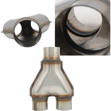 Modification automobile : tuyau d'échappement 1 sortie/2 en acier inoxydable - Raccord en T, diamètre intérieur 76 mm (1/5)