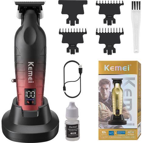 2499 Professional Hair Clipper for Men, Gradient Black and Red  T Blade Beard Trimmer with Charging Base, with LED Display, Powerful Motor 7000rpm, Home (1/5)