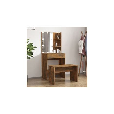 Ensemble de coiffeuse avec LED Chêne fumé Bois d'ingénierie (1/5)