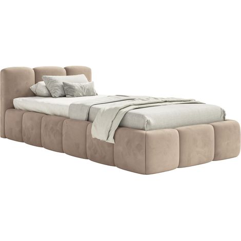 Selsey Cloudy Low – Lit rembourré 90x200 avec coffre, Velours Beige (1/5)