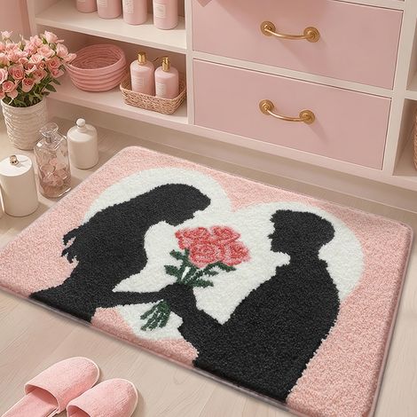 Tapis de salle de bain à poils longs romantique en microfibre douce et antidérapant, séchage rapide, pour toilettes, baignoire, chambre à coucher, 50,8 x 78,7 cm (1/5)