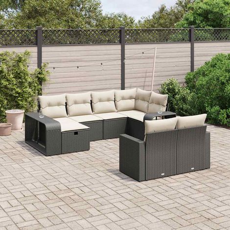 Set de sofás de jardín 10 pzas cojines ratán sintético negro vidaXL (1/4)