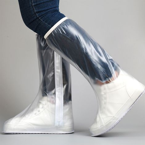 Couvre-chaussures imperméables transparents montants jusqu'aux genoux, réutilisables et étanches, avec fermeture éclair latérale, pour hommes et femmes (taille XXL).