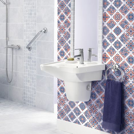 Sticker Mural Carrelage adhésif Cuisine Salle de Bain - 30 STICKERS CARREAUX DE CIMENT AZULEJOS AGUS - 30stickers15x15cm (1/5)