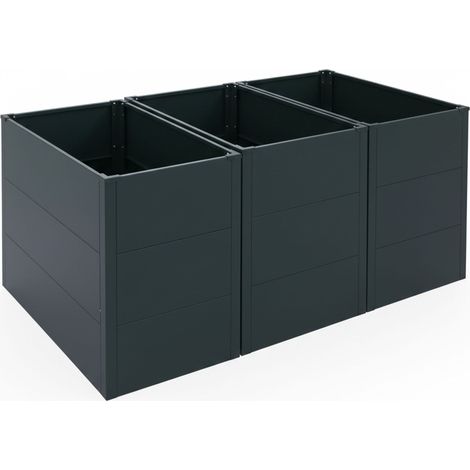 3er-Set Hochbeet HHG-460, Metallhochbeet Gemüse-/Pflanzbeet Blumenkasten Pflanzkübel Stahl 77x150x100cm grün