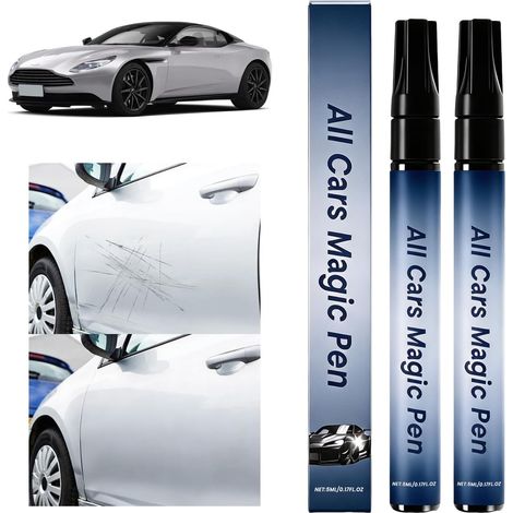 2 Pièces Stylo Anti Rayure Voiture, Stylo Peinture Voiture, Anti Rayures Voitures Carrosserie Stylo pour la Réparation des Rayures Sur la Peinture Automobile, Compatible Toutes Couleurs (1/5)