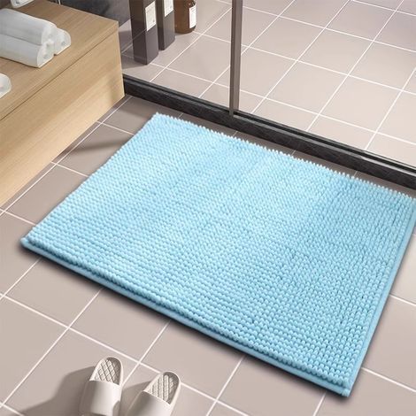 Alfombra de baño azul cielo 40x60cm, chenilla ultra suave y absorbente, lavable a máquina, adecuada para suelos de baño, 1 unidad (1/5)