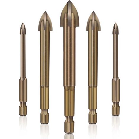 5 forets pour carreaux de céramique, tête en carbure cémenté, diamètres 3 à 7 mm, pour perçage précis sur céramique, marbre, verre et métal fin (1/5)