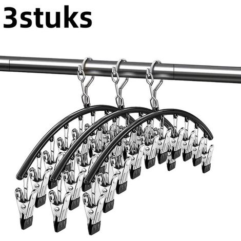 pièces - Cintre - Épingles à linge - Porte-chaussettes en acier inoxydable - Étendoir à linge multifonction avec 10 Pinces pour Chaussettes, Sous-vêtements et Vêtements - Zwart (1/5)