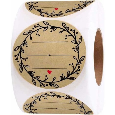 Couronne de 5,1 cm avec 3 lignes pour l'écriture (500 étiquettes par rouleau) Autocollants en kraft marron naturel pour étiquettes de conserve, propriétaires de magasins, travaux manuels