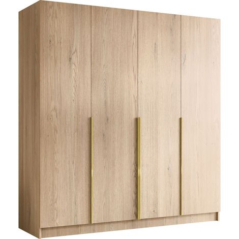 Armario Closico Navor I, Luminoso madera + Dorado, 215x200x58cm, Puertas de armario: Con bisagras, Número de estantes: 0