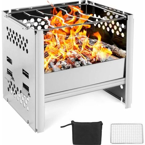 Hornilla portátil para camping, estufa de leña ligera con parrilla y bolsa de almacenamiento, plegable, compacta y duradera para barbacoas, senderismo, camping, picnics y cocina al aire libre. (1/5)