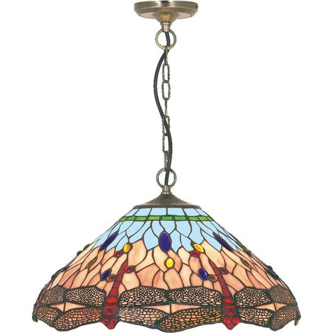 Sospensione Tiffany Libellula Metallo Ottone Vetro 1 Luce E27