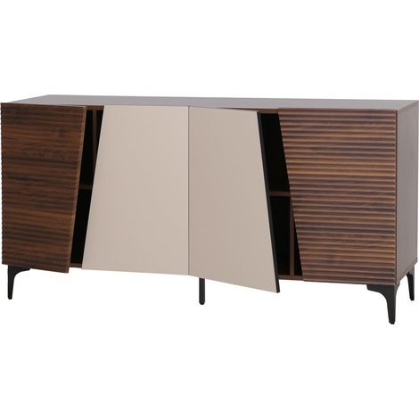 Sideboard HHG-014, Kommode Schrank Türen 3D-Struktur Staufächer MDF Melamin 80x160x42cm Walnuss-Optik (1/5)