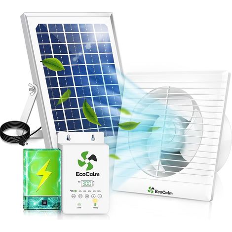Ventilateur solaire avec batterie solaire, ventilateur exterieur de 150mm avec panneau solaire 12v et cable solaire de 4,5m, ventilateur energie solaire pour serre de jardin, poulailler, niche (1/5)