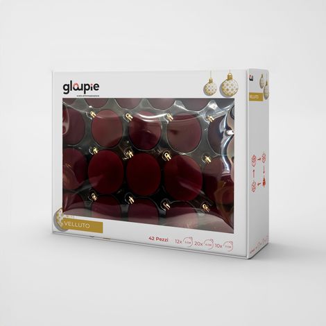 GLOUPIE Box 42 Palline Per Albero Di Natale In Velluto Bordeaux,Infrangibili,3 Misure Ø 7, 6, 5 cm (1/5)