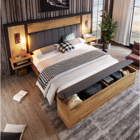 Letto matrimoniale 180x200 con luci USB DESVIAE (1/5)