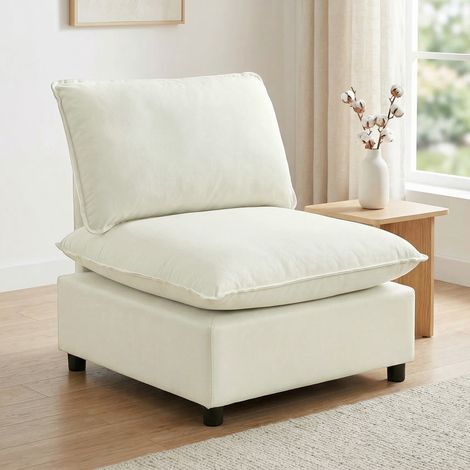 Fauteuil de salon, canapé 1 place moderne sans accoudoirs avec assise large, coussins épais, 146x85x78cm, crème (1/5)