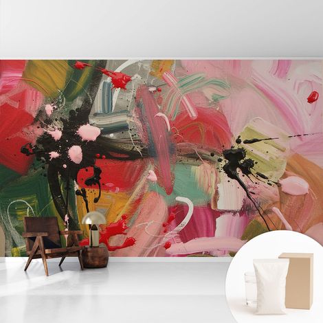 Tapete Vliestapete mit Kleber Wandtapete modern - Tapete mit Motiv - Tapete Schlafzimmer Farbenfrohes Chaos 416x254 cm (1/5)
