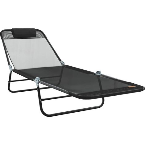 Chaise longue  Transat  Bain de soleil pliante Noir 182 x 55 x 85,5 cm Textilène (1/5)