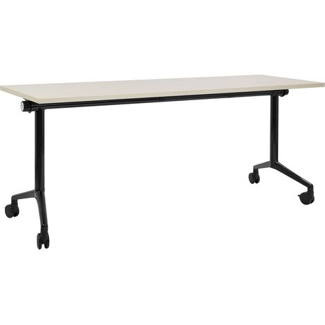 Bureau Pliable Moderne 180 x 60 cm Rectangulaire à Roulettes Mobile Cadre Métallique Bois Clair et Noir Cavi (1/5)