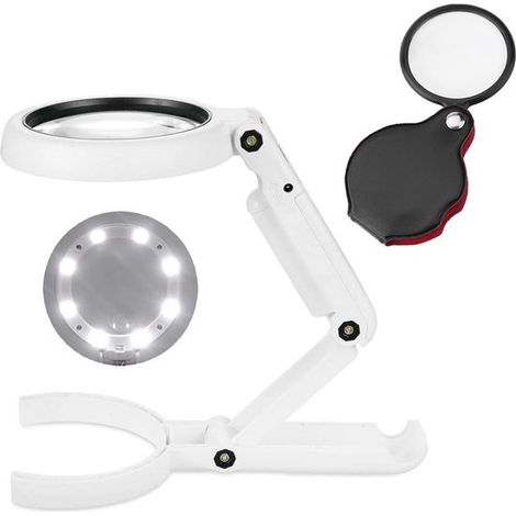 Lampe loupe LED avec pince – Grossissement 5X/11X – Pliable – Pour bijoux, réparations, peinture diamant, lecture (1/5)