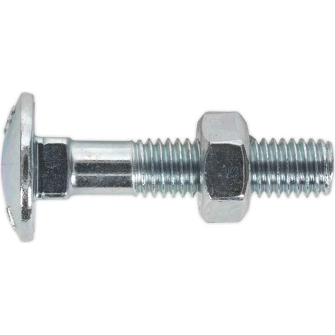 Sealey Zinc Plated Coach Bolt & Nut M8 x 40mm, DIN 603 - Pack of 50 CBN840