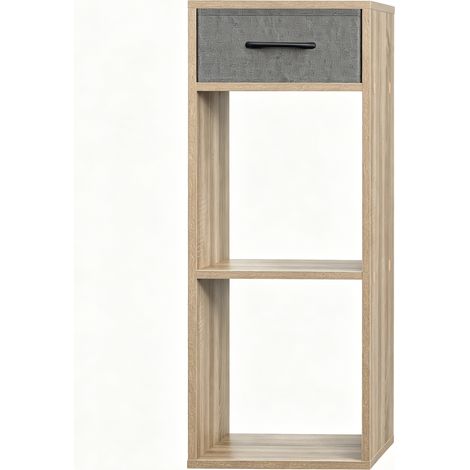 Estantería abierta de madera técnica con cajón de tela, gris y roble claro (1/5)