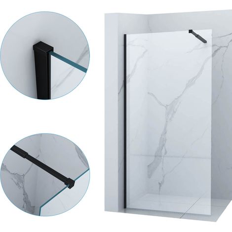 Paroi de douche à l’italienne Silla, verre transparent 60x200 cm, installation murale facile, design moderne, Noir (1/5)