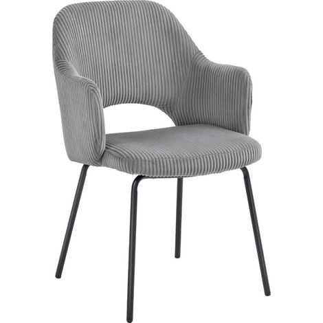 Chaise de salle à manger, revêtement en velours côtelé, forme coquillage, pieds en métal, repose-pieds, grise