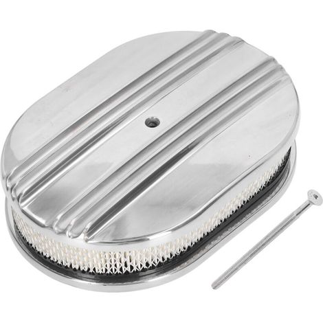 Filtre à air ovale de 12 pouces en alliage d'aluminium poli à demi-ailettes pour carburateurs de 5 1/8 pouces