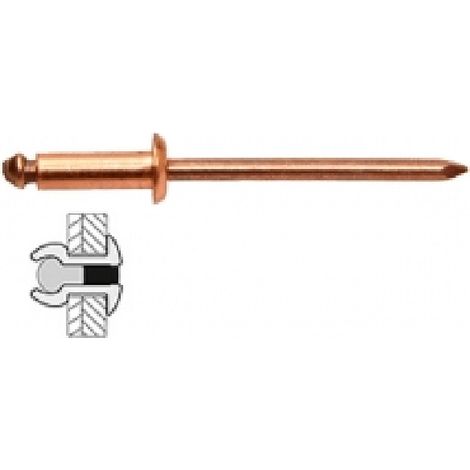 100 remaches de cobre/acero con cabeza plana Ø 3 x 10 mm TECHMAN